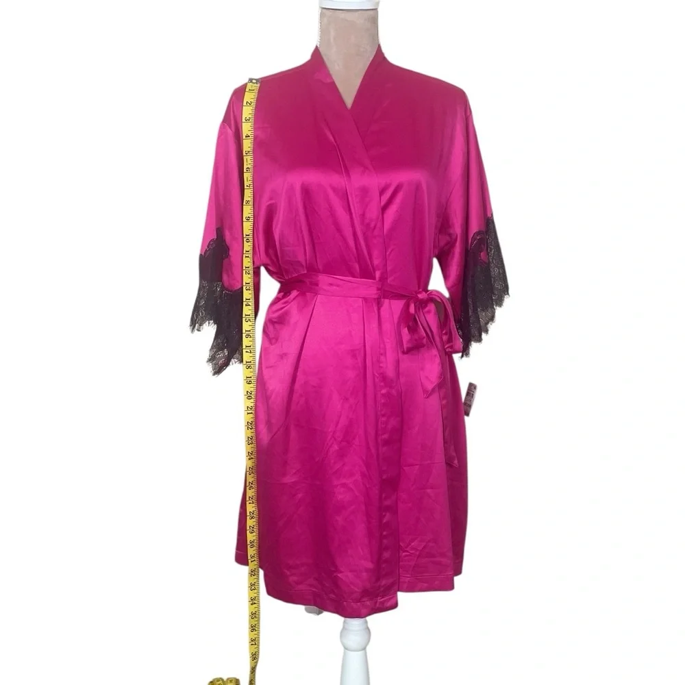 INC International Concepts Satin Robe with Black Lace Detail NWT